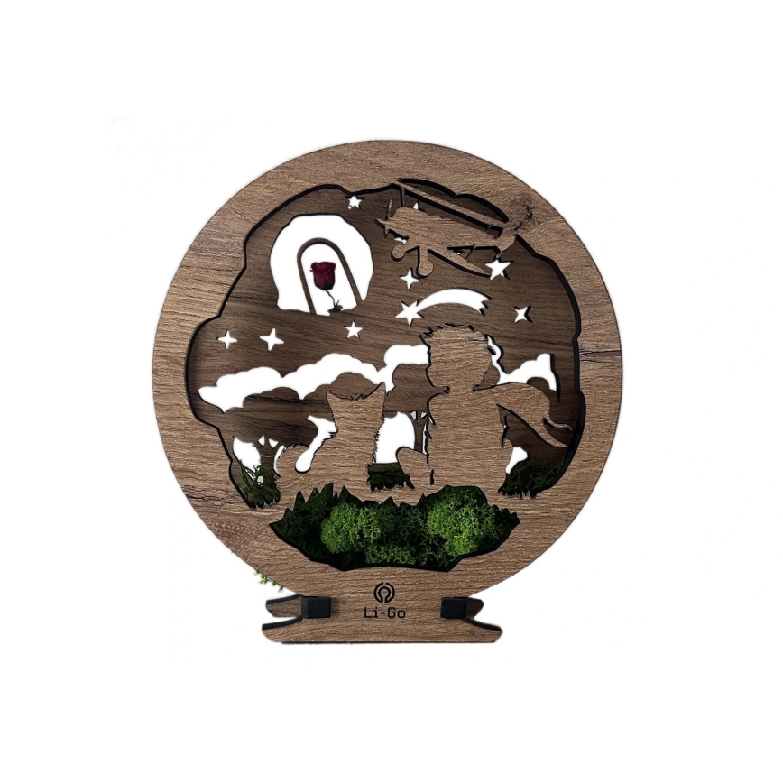 Li-Go 23634/DUB2 - Luminária decorativa de mesa LED dimerizável LED/12W/230V 20x22 cm carvalho/O Pequeno Príncipe com a rosa