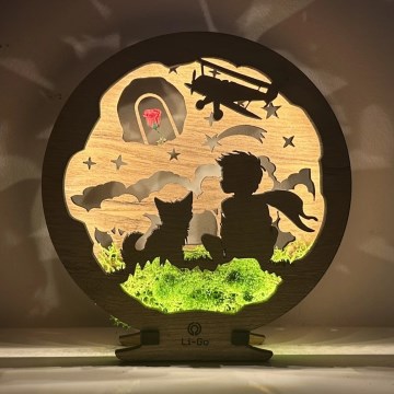 Li-Go 23634/DUB2 - Luminária decorativa de mesa LED dimerizável LED/12W/230V 20x22 cm carvalho/O Pequeno Príncipe com a rosa