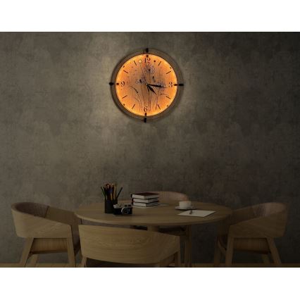 Li-Go 23688/DUB2 - Relógio LED regulável com sensor de movimento LED/5V 20000 mAh + 1xAA Ø 32 cm carvalho/Dente-de-leão