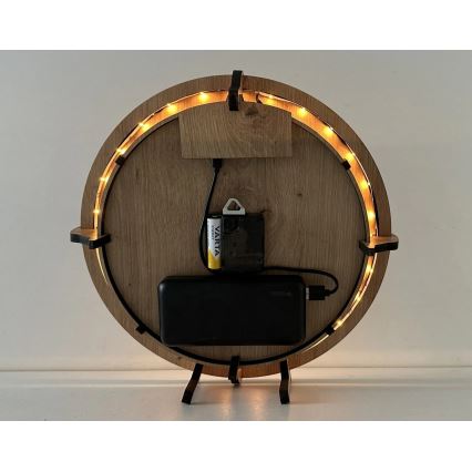 Li-Go 23688/DUB2 - Relógio LED regulável com sensor de movimento LED/5V 20000 mAh + 1xAA Ø 32 cm carvalho/Dente-de-leão