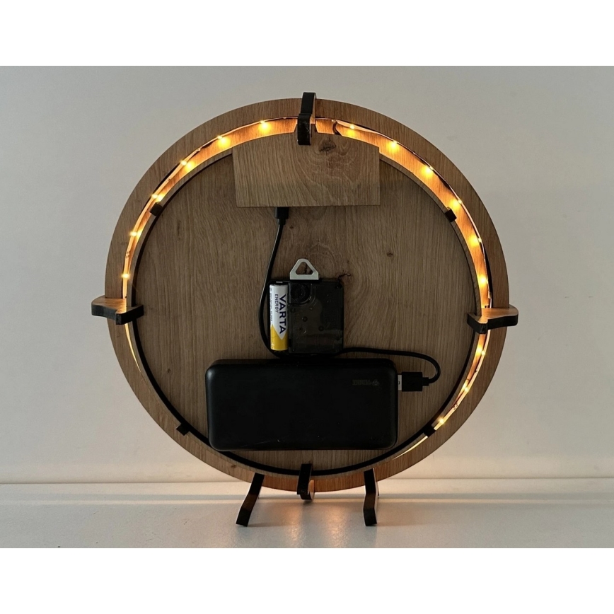 Li-Go 23712/DUB/BAT2 - Relógio LED regulável com sensor de movimento LED/10W/5V 20000 mAh + 1xAA diâmetro 32 cm carvalho/O Pequeno Príncipe