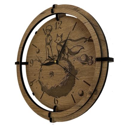 Li-Go 23712/DUB/BAT2 - Relógio LED regulável com sensor de movimento LED/10W/5V 20000 mAh + 1xAA diâmetro 32 cm carvalho/O Pequeno Príncipe