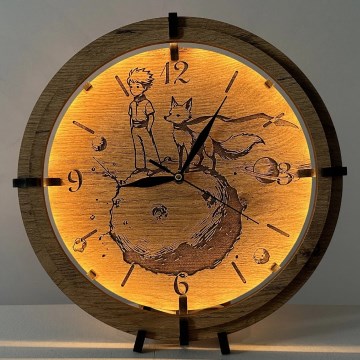 Li-Go 23712/DUB/BAT2 - Relógio LED regulável com sensor de movimento LED/10W/5V 20000 mAh + 1xAA diâmetro 32 cm carvalho/O Pequeno Príncipe