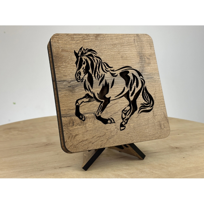 Li-Go 4070/DUB2 - Decoração de mesa LED/12W/230V 19x19 cm carvalho/cavalo