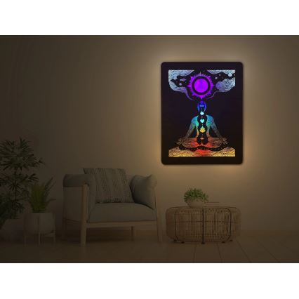 Li-Go 4421/A/4 - Decoração de parede LED dimerizável LED/10W/5V 30000 mAh 70x90 cm carvalho/chakras