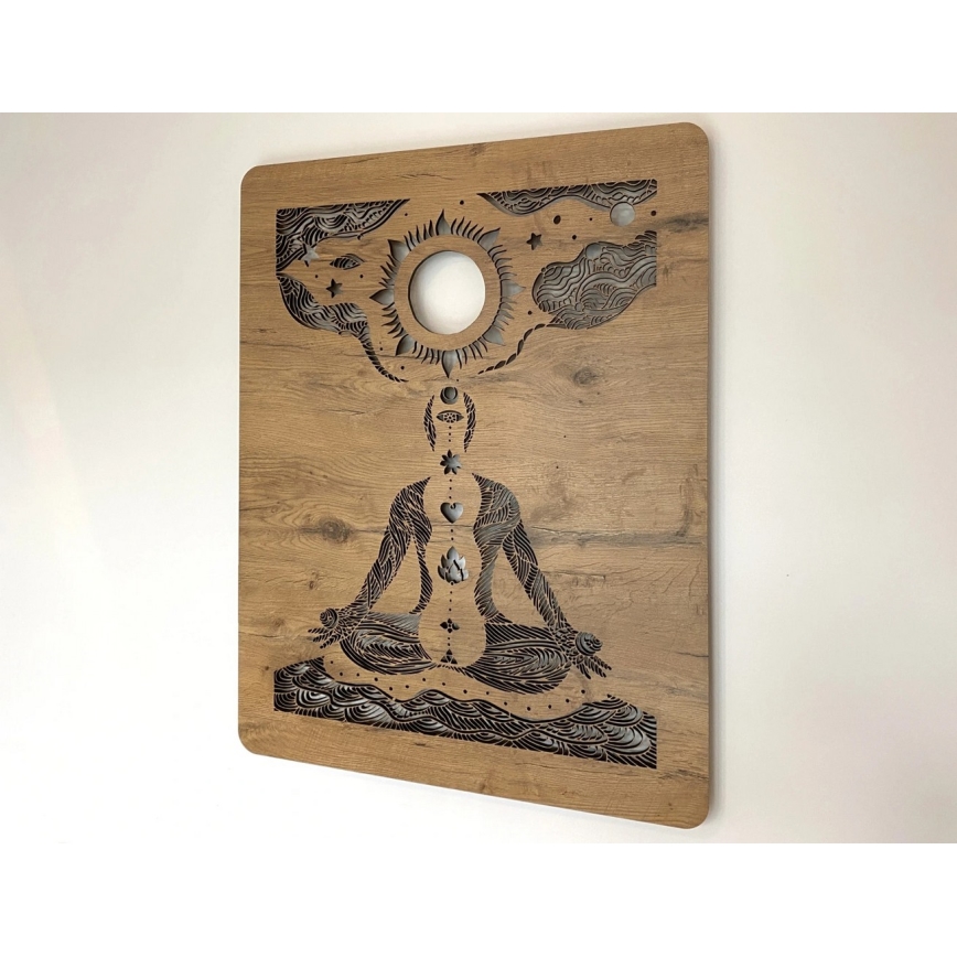 Li-Go 4421/A/4 - Decoração de parede LED dimerizável LED/10W/5V 30000 mAh 70x90 cm carvalho/chakras