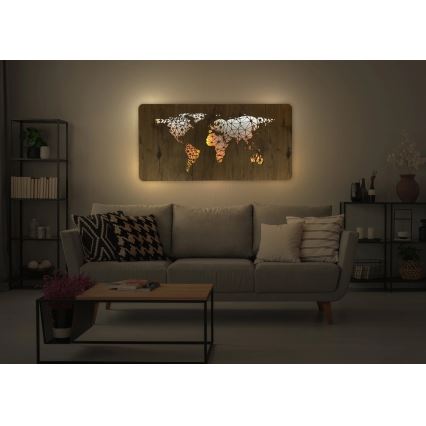 Li-Go 4457/A/4 - Decoração de parede LED regulável LED/10W/5V 30000 mAh 120x60 cm carvalho/Mapa do Mundo