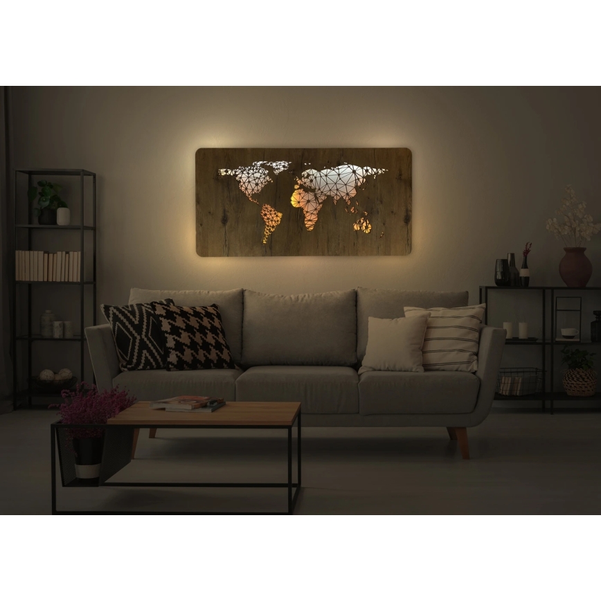 Li-Go 4457/A/4 - Decoração de parede LED regulável LED/10W/5V 30000 mAh 120x60 cm carvalho/Mapa do Mundo