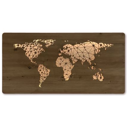 Li-Go 4457/A/4 - Decoração de parede LED regulável LED/10W/5V 30000 mAh 120x60 cm carvalho/Mapa do Mundo