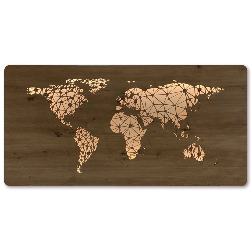 Li-Go 4457/A/4 - Decoração de parede LED regulável LED/10W/5V 30000 mAh 120x60 cm carvalho/Mapa do Mundo