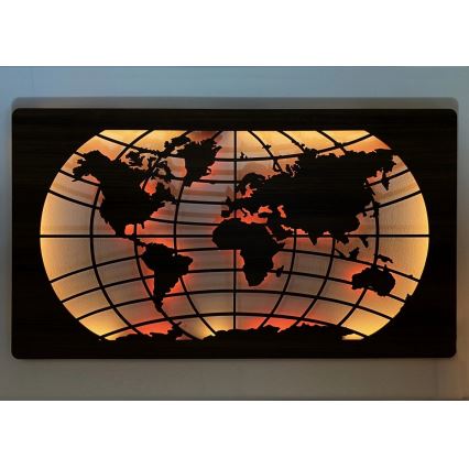 Li-Go 4709/DUB2 - Decoração de parede LED RGBW dimmerizável / 24W / 230V / 125x74 cm / Carvalho / Mapa-múndi (paralelos) + comando remoto