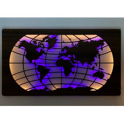 Li-Go 4709/DUB2 - Decoração de parede LED RGBW dimmerizável / 24W / 230V / 125x74 cm / Carvalho / Mapa-múndi (paralelos) + comando remoto