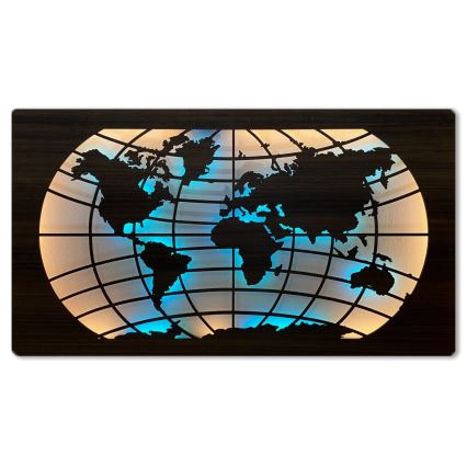 Li-Go 4709/DUB2 - Decoração de parede LED RGBW dimmerizável / 24W / 230V / 125x74 cm / Carvalho / Mapa-múndi (paralelos) + comando remoto