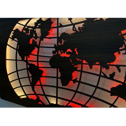 Li-Go 4709/DUB2 - Decoração de parede LED RGBW dimmerizável / 24W / 230V / 125x74 cm / Carvalho / Mapa-múndi (paralelos) + comando remoto