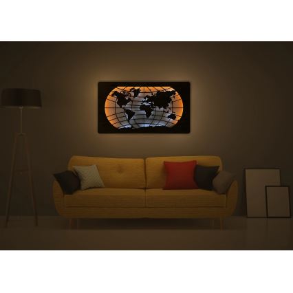 Li-Go 4868/DUB2 - Decoração de parede LED regulável LED/24W/230V 110x60 cm carvalho/Mapa-múndi (paralelos)