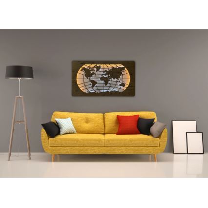 Li-Go 4868/DUB2 - Decoração de parede LED regulável LED/24W/230V 110x60 cm carvalho/Mapa-múndi (paralelos)