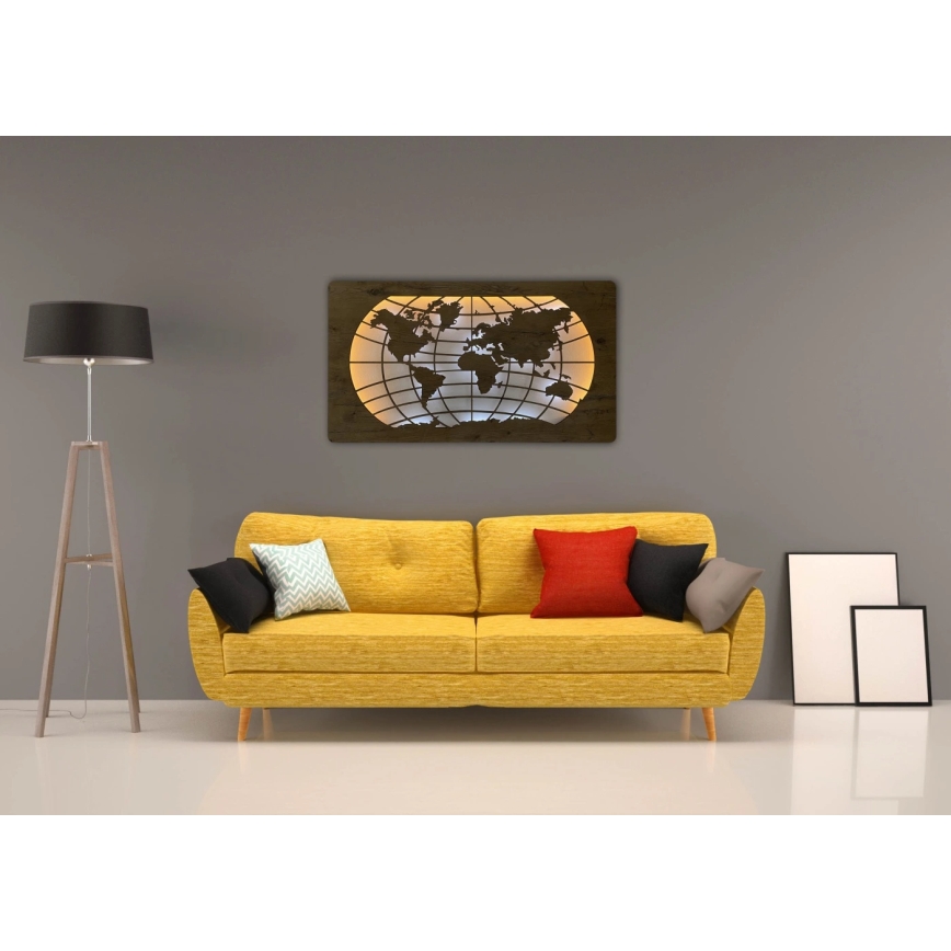 Li-Go 4868/DUB2 - Decoração de parede LED regulável LED/24W/230V 110x60 cm carvalho/Mapa-múndi (paralelos)