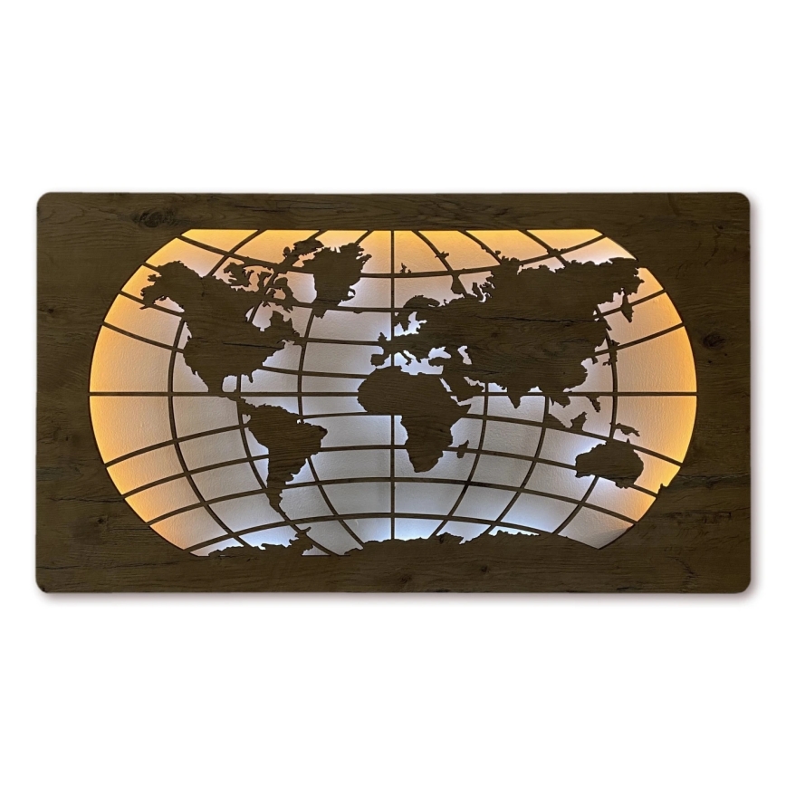 Li-Go 4868/DUB2 - Decoração de parede LED regulável LED/24W/230V 110x60 cm carvalho/Mapa-múndi (paralelos)