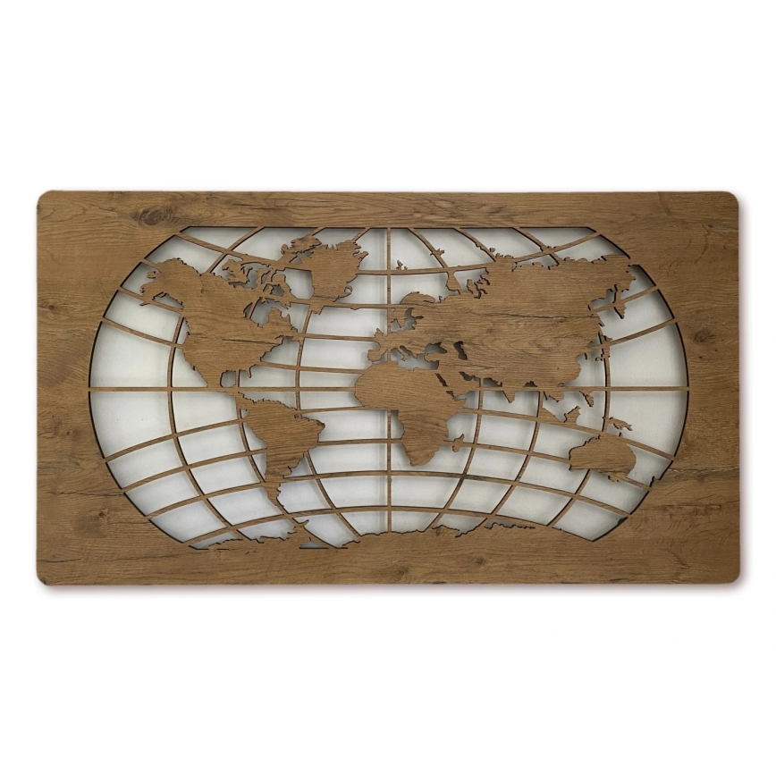 Li-Go 4868/DUB2 - Decoração de parede LED regulável LED/24W/230V 110x60 cm carvalho/Mapa-múndi (paralelos)