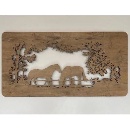 Li-Go 5012/B/4 - Decoração de parede LED regulável LED/10W/5V 30000 mAh 120x60 cm carvalho/Cavalos + controlo remoto