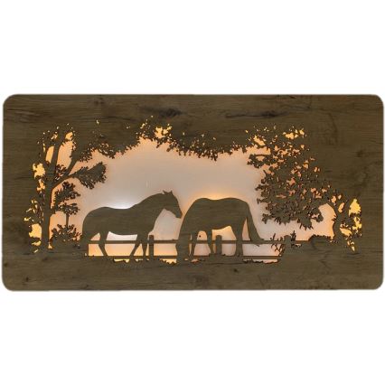 Li-Go 5012/B/4 - Decoração de parede LED regulável LED/10W/5V 30000 mAh 120x60 cm carvalho/Cavalos + controlo remoto