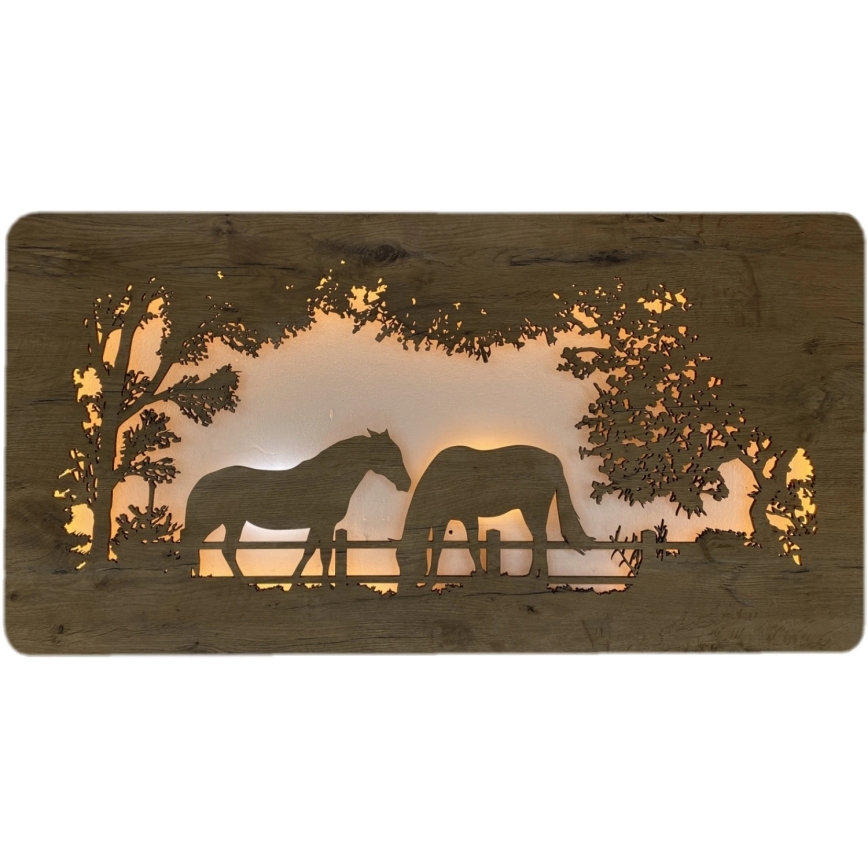 Li-Go 5012/B/4 - Decoração de parede LED regulável LED/10W/5V 30000 mAh 120x60 cm carvalho/Cavalos + controlo remoto