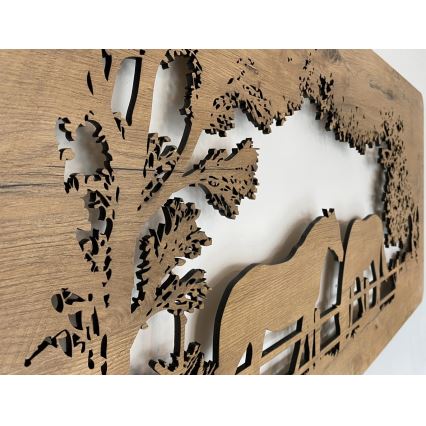 Li-Go 5012/B/4 - Decoração de parede LED regulável LED/10W/5V 30000 mAh 120x60 cm carvalho/Cavalos + controlo remoto