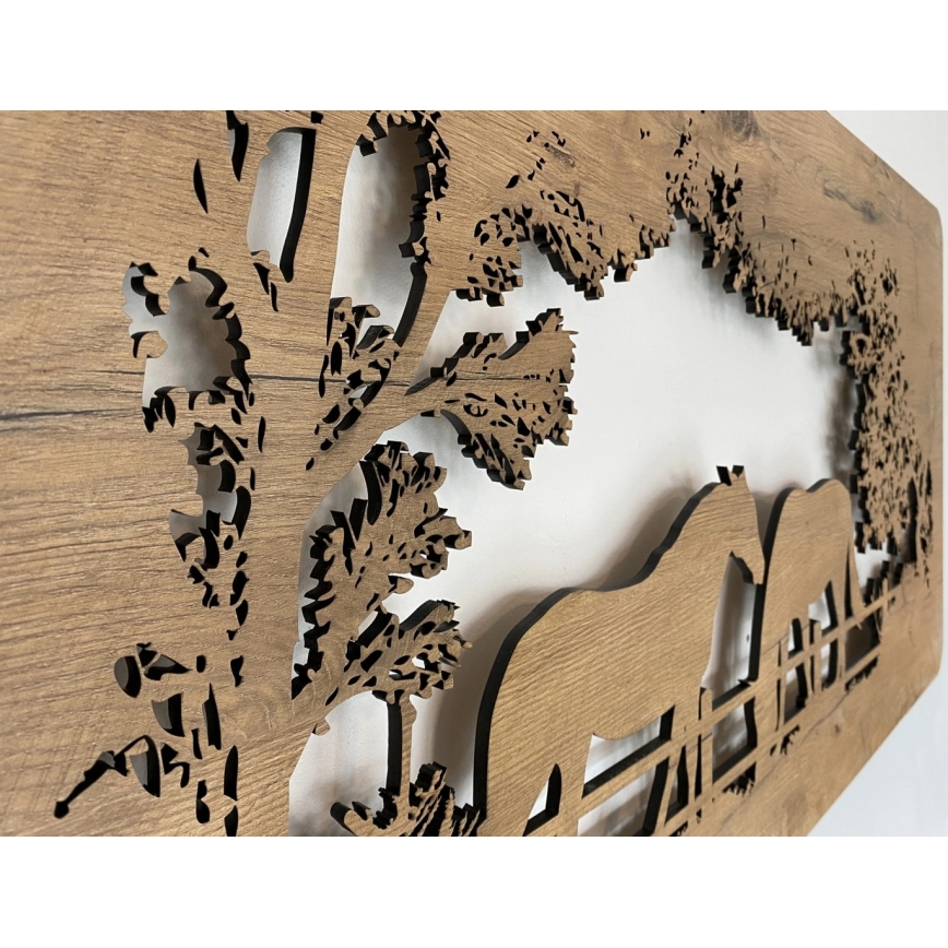 Li-Go 5012/B/4 - Decoração de parede LED regulável LED/10W/5V 30000 mAh 120x60 cm carvalho/Cavalos + controlo remoto