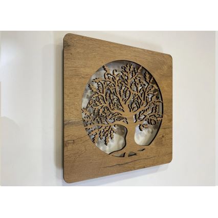 Li-Go 5275/DUB2 - Decoração de parede LED regulável LED/10W/5V 20000 mAh 42x42 cm carvalho/Carvalho em círculo + controlo remoto