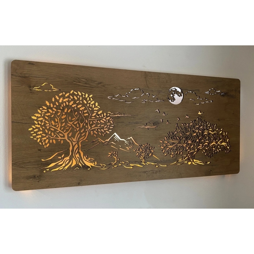 Li-Go 5478/DUB2 - Luminária decorativa de parede LED regulável LED/24W/230V 130x60 cm carvalho/Quatro carvalhos e a lua