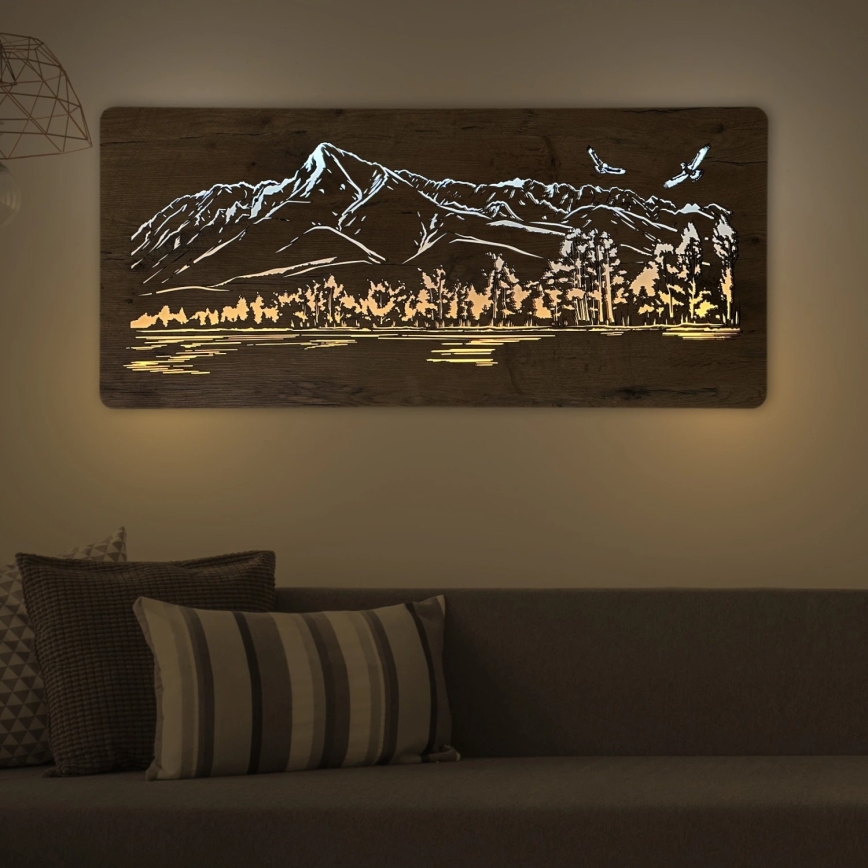 Li-Go 5589/A/DUB2 - Decoração de parede LED dimerizável LED/10W/5V 30000 mAh 110x50 cm carvalho/Montanhas com pássaros