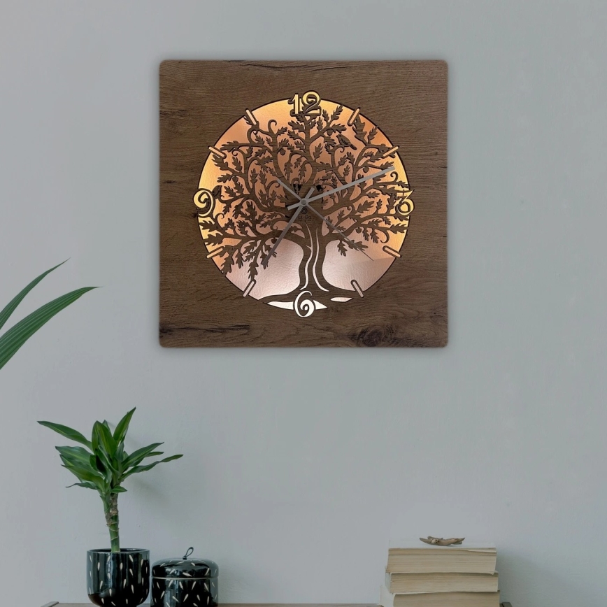 Li-Go 5652/DUB2 - Relógio LED dimerizável LED/10W/5V 20000 mAh 42x42 cm carvalho/Carvalho em círculo + controlo remoto