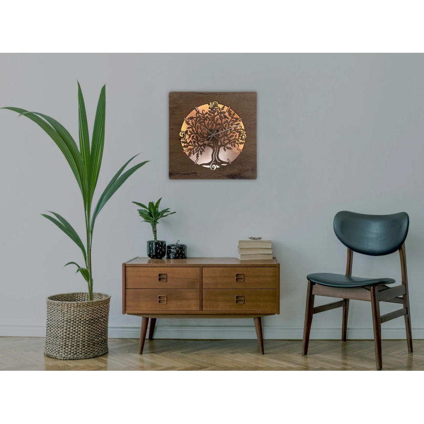 Li-Go 5652/DUB2 - Relógio LED dimerizável LED/10W/5V 20000 mAh 42x42 cm carvalho/Carvalho em círculo + controlo remoto