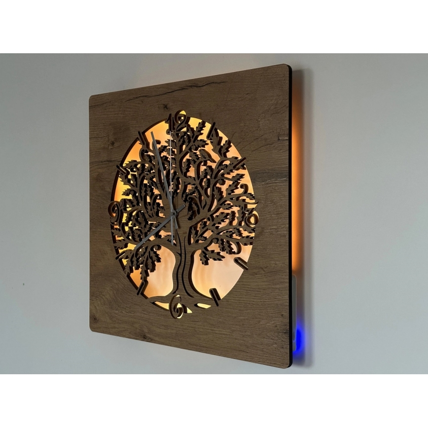 Li-Go 5652/DUB2 - Relógio LED dimerizável LED/10W/5V 20000 mAh 42x42 cm carvalho/Carvalho em círculo + controlo remoto