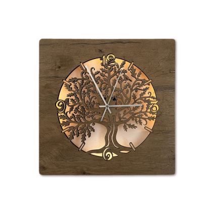 Li-Go 5652/DUB2 - Relógio LED dimerizável LED/10W/5V 20000 mAh 42x42 cm carvalho/Carvalho em círculo + controlo remoto