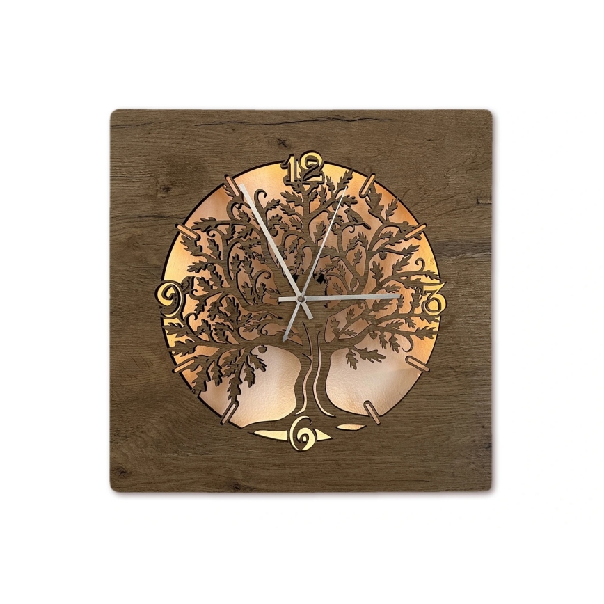 Li-Go 5652/DUB2 - Relógio LED dimerizável LED/10W/5V 20000 mAh 42x42 cm carvalho/Carvalho em círculo + controlo remoto