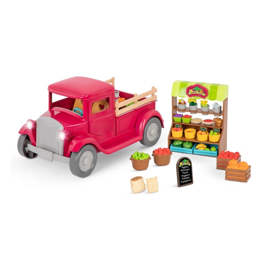 Li'l Woodzeez - Conjunto de brinquedos camião do agricultor com banca de comida 3xAAA