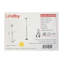 Lindby - Candeeiro de chão LED com regulação JONNE 1xLED/15W/230V + 1xLED/3W/230V