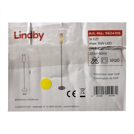 Lindby - Candeeiro de chão LED RGB com regulação FELICE 1xE27/10W/230V Wi-Fi