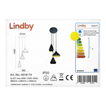 Lindby - Candelabro suspenso 3xE27/60W/230V