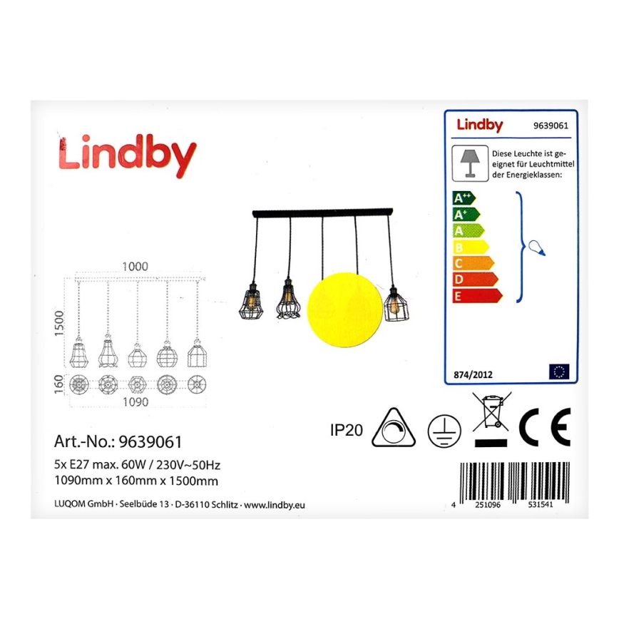 Lindby - Candelabro suspenso ALBERTA 5xE27/60W/230V