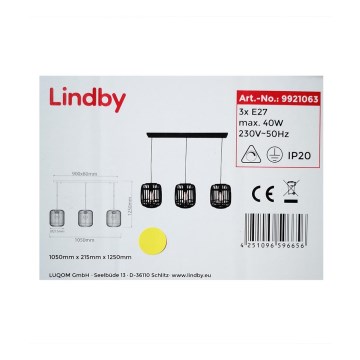 Lindby - Candelabro suspenso CANYANA 3xE27/40W/230V