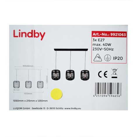 Lindby - Candelabro suspenso CANYANA 3xE27/40W/230V