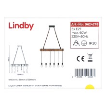 Lindby - Candelabro suspenso CINTIA 6xE27/60W/230V