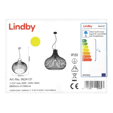 Lindby - Candelabro suspenso FRANCES 1xE27/60W/230V