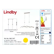 Lindby - Candelabro suspenso LED com regulação AURON 2xLED/12W/230V
