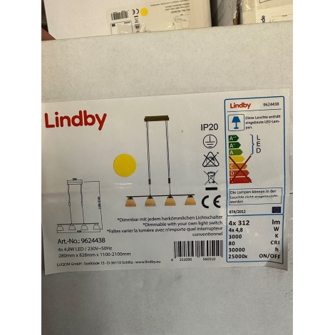 Lindby - Candelabro suspenso LED com regulação CERSEI 4xLED/4,8W/230V