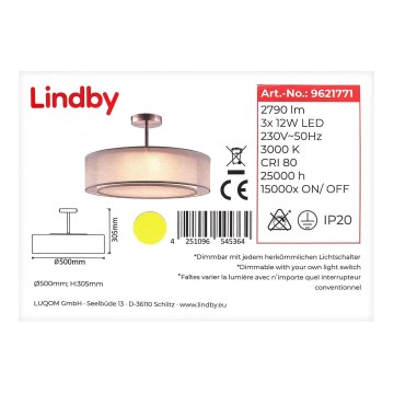 Lindby - Candelabro suspenso LED com regulação PIKKA 3xLED/12W/230V