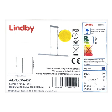 Lindby - Candelabro suspenso LED com regulação SLADJA LED/24W/230V