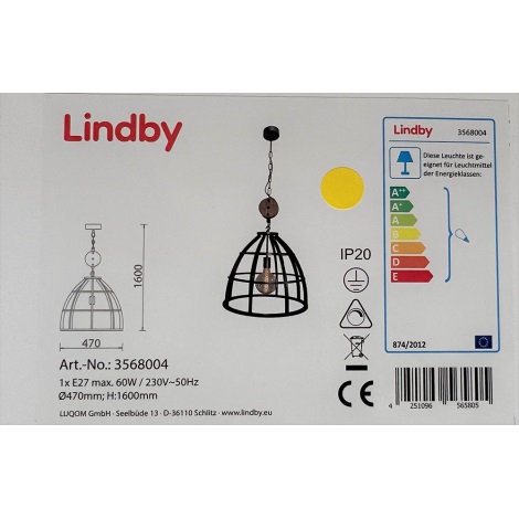 Lindby - Candelabro suspenso MAXIMILIA 1xE27/60W/230V